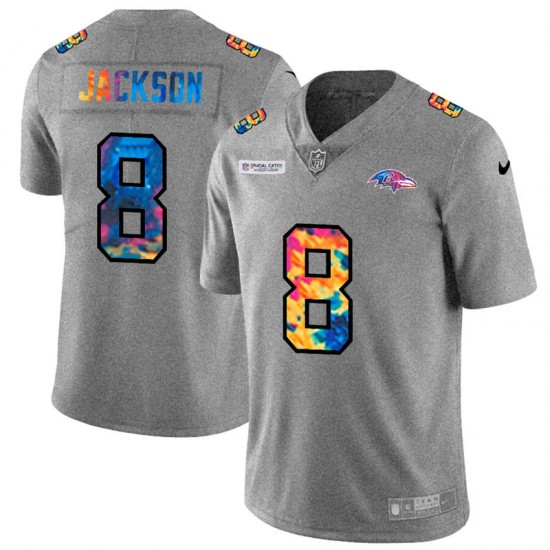 NFL Baltimore Ravens Lamar Jackson 8 Nike 2020 Multicolor Grey Jersey