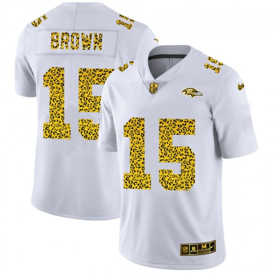NFL Baltimore Ravens Marquise Brown 15 Nike Flocked Leopard Print White Jersey