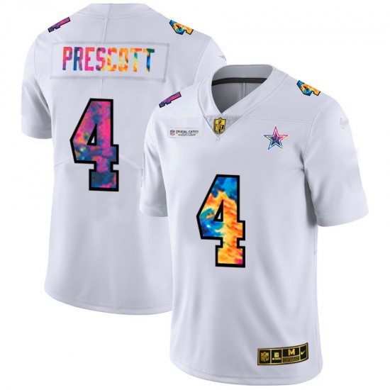 NFL Dallas Cowboys Dak Prescott 4 Nike 2020 Multicolor White Jersey