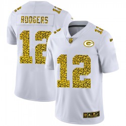 NFL Green Bay Packers Aaron Rodgers 12 Nike Flocked Leopard Print White Jersey
