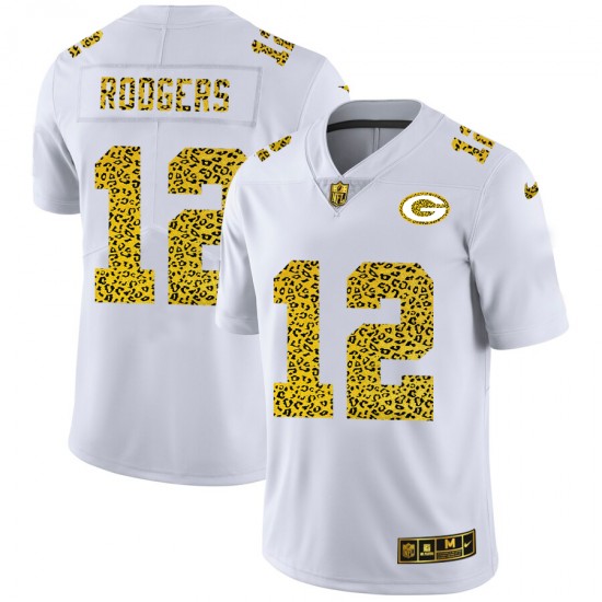 NFL Green Bay Packers Aaron Rodgers 12 Nike Flocked Leopard Print White Jersey