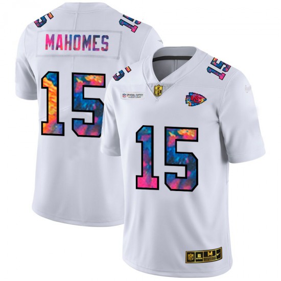 NFL Kansas City Chiefs Patrick Mahomes 15 Nike 2020 Multicolor White Jersey