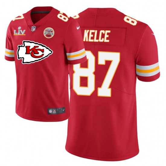 NFL Kansas City Chiefs Travis Kelce 87 Nike Red Team Logo 2021 Super Bowl LV Jersey