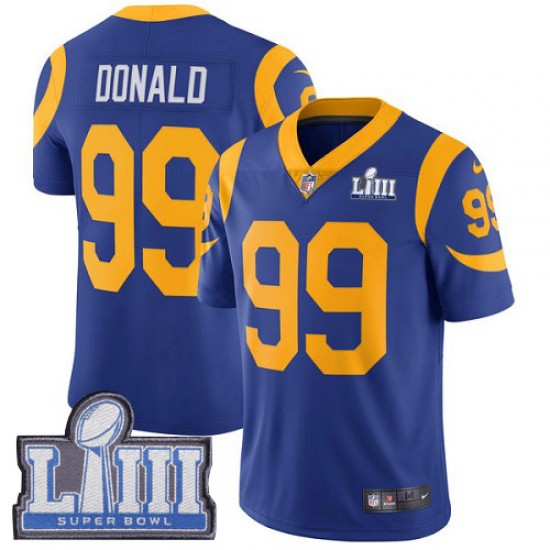 NFL Los Angeles Rams Aaron Donald 99 Nike Royal 2019 Super Bowl LIII Jersey