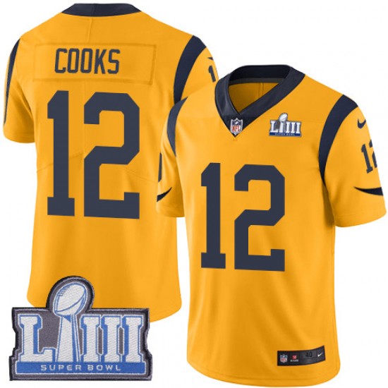 NFL Los Angeles Rams Brandin Cooks 12 Nike Gold 2019 Super Bowl LIII Jersey