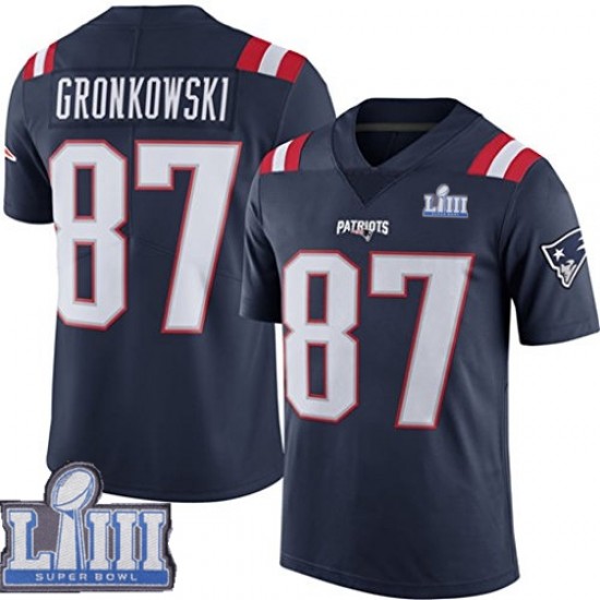 NFL New England Patriots Rob Gronkowski 87 Nike Blue 2019 Super Bowl LIII Jersey
