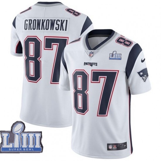 NFL New England Patriots Rob Gronkowski 87 Nike White 2019 Super Bowl LIII Jersey