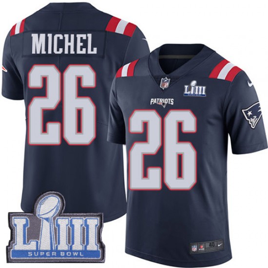 NFL New England Patriots Sony Michel 26 Nike Blue 2019 Super Bowl LIII Jersey