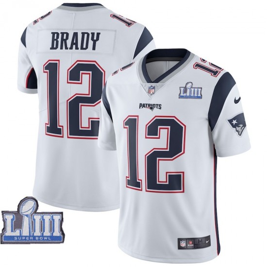 NFL New England Patriots Tom Brady 12 Nike White 2019 Super Bowl LIII Jersey