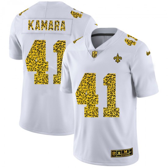 NFL New Orleans Saints Alvin Kamara 41 Nike Flocked Leopard Print White Jersey