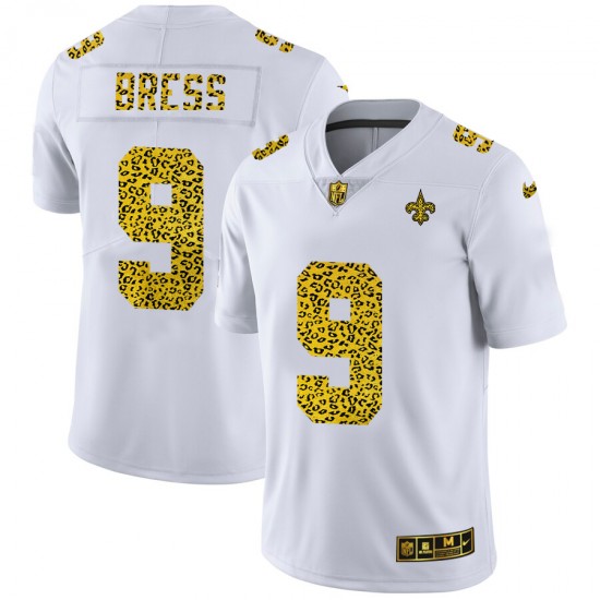 NFL New Orleans Saints Drew Brees 9 Nike Flocked Leopard Print White Jersey