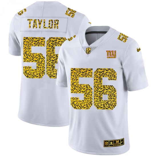 NFL New York Giants Lawrence Taylor 56 Nike Flocked Leopard Print White Jersey