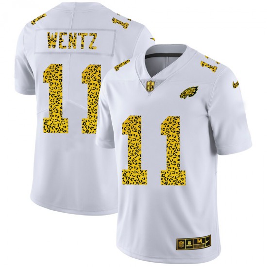 NFL Philadelphia Eagles Carson Wentz 11 Nike Flocked Leopard Print White Jersey