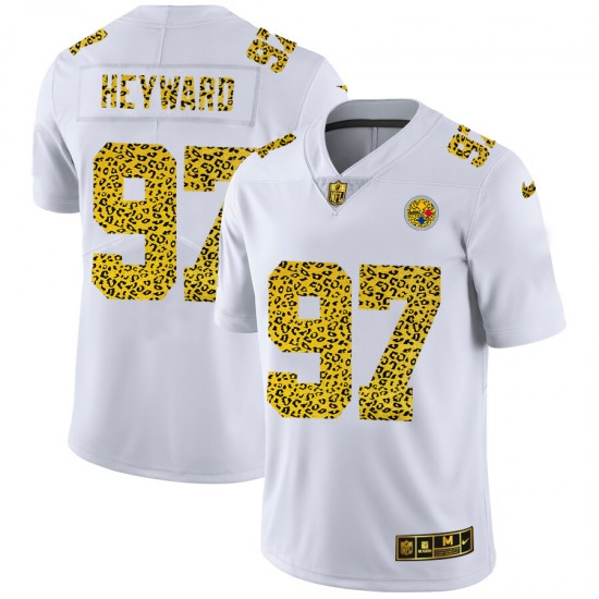 NFL Pittsburgh Steelers Cameron Heyward 97 Nike Flocked Leopard Print White Jersey