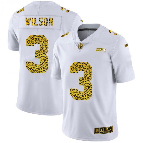 NFL Seattle Seahawks Russell Wilson 3 Nike Flocked Leopard Print White Jersey