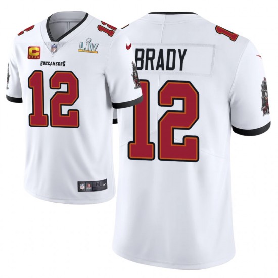 NFL Tampa Bay Buccaneers Tom Brady 12 Nike White 2021 Super Bowl LV Captain Patch Jersey