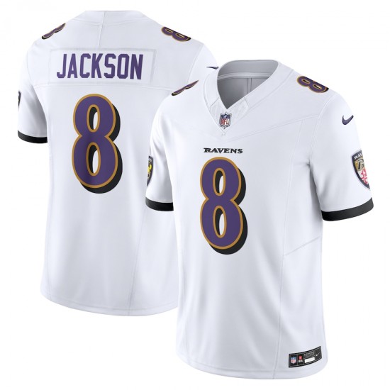 Baltimore Ravens Lamar Jackson Nike 2023 White Vapor F.U.S.E. Limited Jersey
