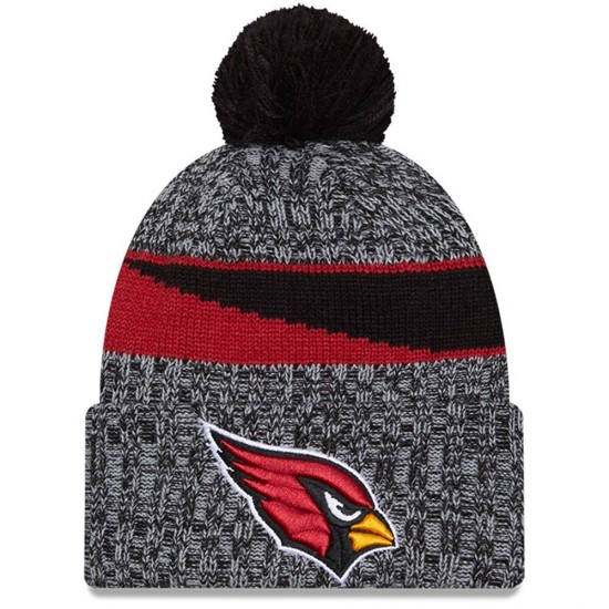 Arizona Cardinals  New Era Black 2023 Sideline Cuffed Knit Hat With Pom