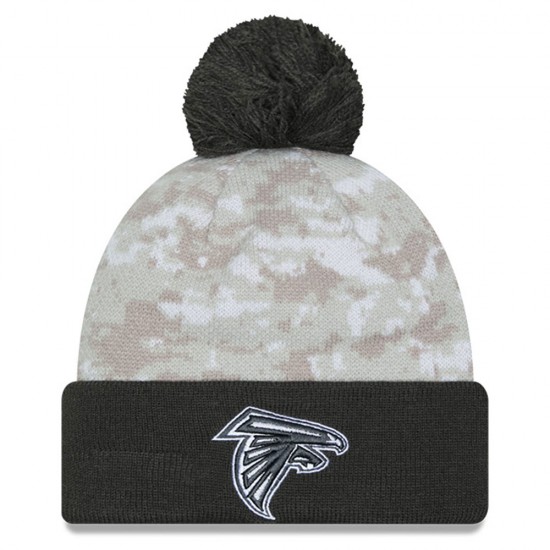 Atlanta Falcons  New Era White-Graphite 2024 Salute To Service Digital Camo Cuffed Knit Hat with Pom