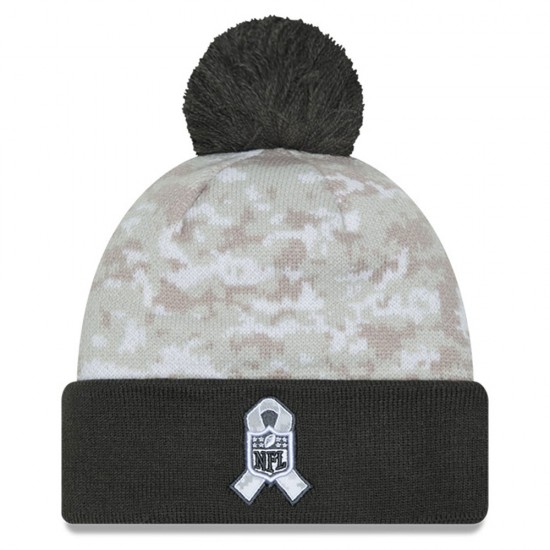 Atlanta Falcons  New Era White-Graphite 2024 Salute To Service Digital Camo Cuffed Knit Hat with Pom