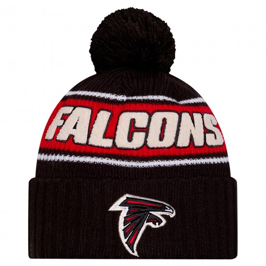 Atlanta Falcons New Era Black 2024 Sideline Cuffed Knit Hat with Pom