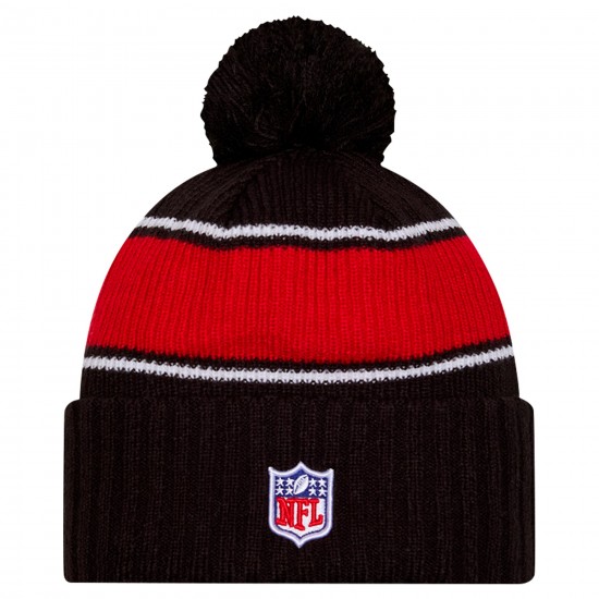 Atlanta Falcons New Era Black 2024 Sideline Cuffed Knit Hat with Pom
