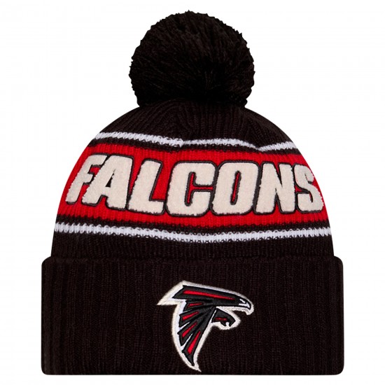Atlanta Falcons New Era Black 2024 Sideline Sport Cuffed Knit Hat with Pom