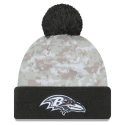 Baltimore Ravens  New Era White-Graphite 2024 Salute To Service Digital Camo Cuffed Knit Hat with Pom