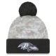 Baltimore Ravens  New Era White-Graphite 2024 Salute To Service Digital Camo Cuffed Knit Hat with Pom