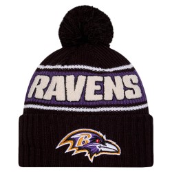 Baltimore Ravens New Era Black 2024 Sideline Cuffed Knit Hat with Pom