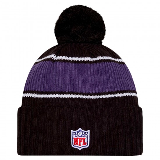 Baltimore Ravens New Era Black 2024 Sideline Cuffed Knit Hat with Pom