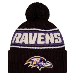 Baltimore Ravens New Era Black 2024-25 Sideline Cuffed Knit Hat with Pom