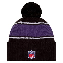 Baltimore Ravens New Era Black 2024-25 Sideline Cuffed Knit Hat with Pom
