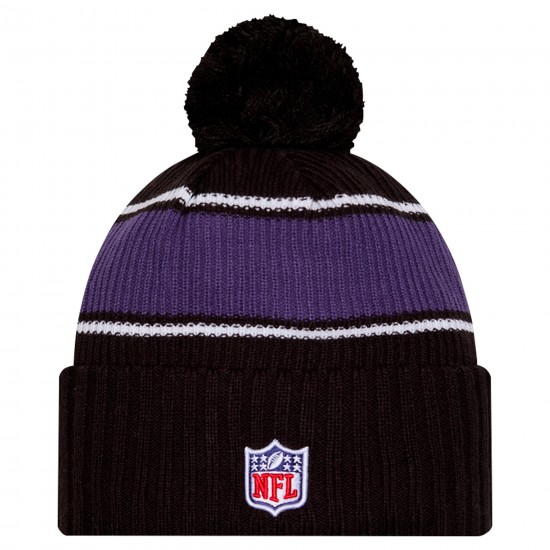 Baltimore Ravens New Era Black 2024-25 Sideline Cuffed Knit Hat with Pom