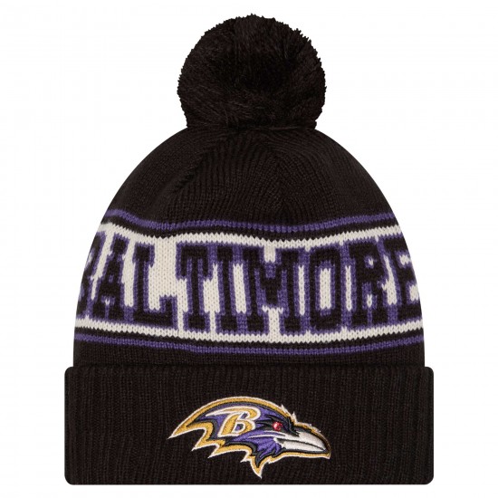Baltimore Ravens New Era Black Retro Cuffed Knit Hat with Pom
