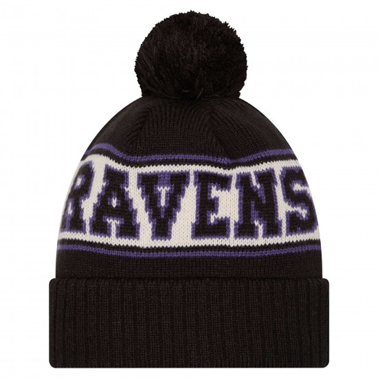 Baltimore Ravens New Era Black Retro Cuffed Knit Hat with Pom