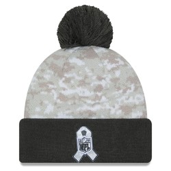 Buffalo Bills  New Era White-Graphite 2024 Salute To Service Digital Camo Cuffed Knit Hat with Pom