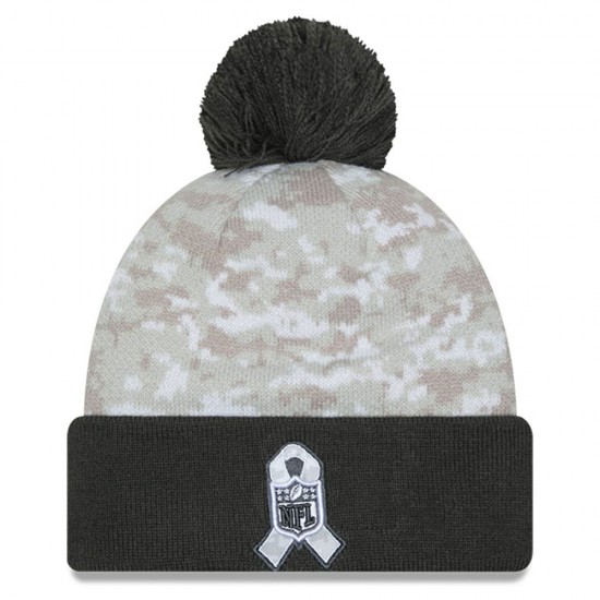Buffalo Bills  New Era White-Graphite 2024 Salute To Service Digital Camo Cuffed Knit Hat with Pom