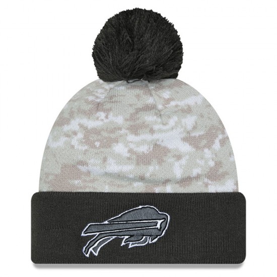 Buffalo Bills  New Era White-Graphite 2024 Salute To Service Digital Camo Cuffed Knit Hat with Pom