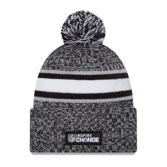 Buffalo Bills New Era Heather Black 2023 Inspire Change Cuffed Knit Hat With Pom