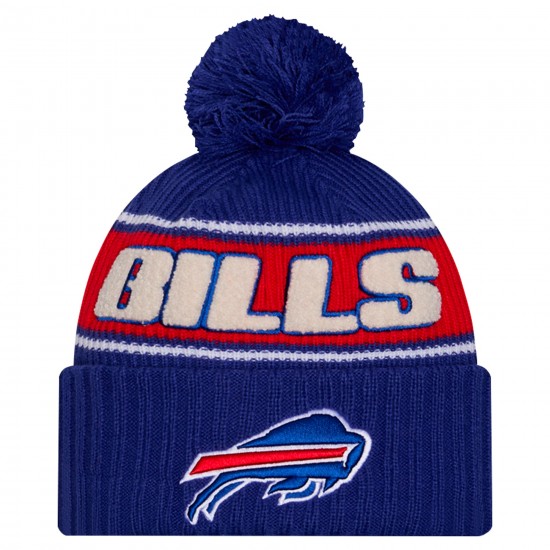 Buffalo Bills New Era Royal 2024-25 Sideline Cuffed Knit Hat with Pom