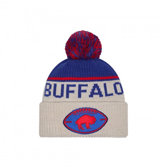 Buffalo Bills New Era Stone NFL Sideline Historic Cuffed Knit Hat with Pom