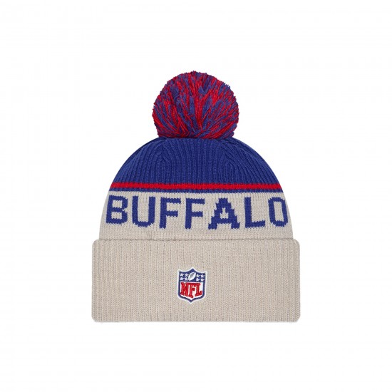 Buffalo Bills New Era Stone NFL Sideline Historic Cuffed Knit Hat with Pom
