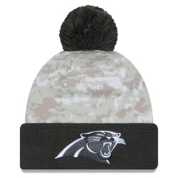 Carolina Panthers  New Era White-Graphite 2024 Salute To Service Digital Camo Cuffed Knit Hat with Pom