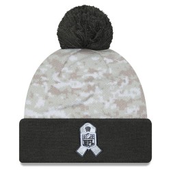 Carolina Panthers  New Era White-Graphite 2024 Salute To Service Digital Camo Cuffed Knit Hat with Pom