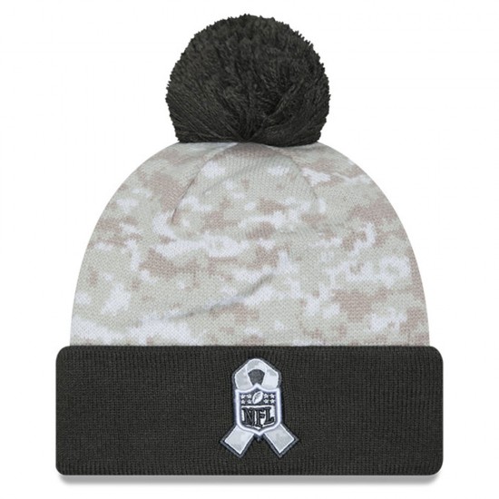 Carolina Panthers  New Era White-Graphite 2024 Salute To Service Digital Camo Cuffed Knit Hat with Pom