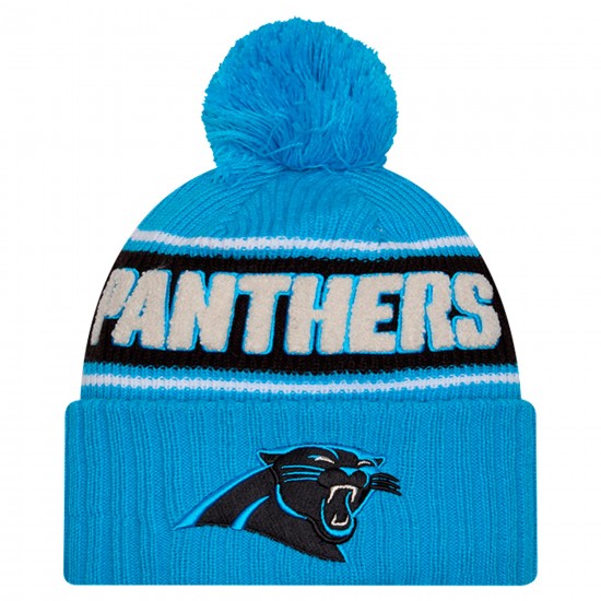 Carolina Panthers New Era Blue 2024 Sideline Cuffed Knit Hat with Pom