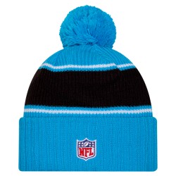 Carolina Panthers New Era Blue 2024 Sideline Cuffed Knit Hat with Pom