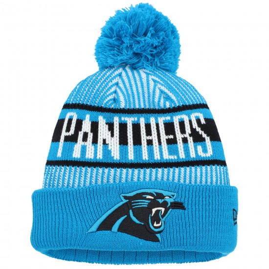 Carolina Panthers New Era Blue Striped  Cuffed Knit Hat with Pom