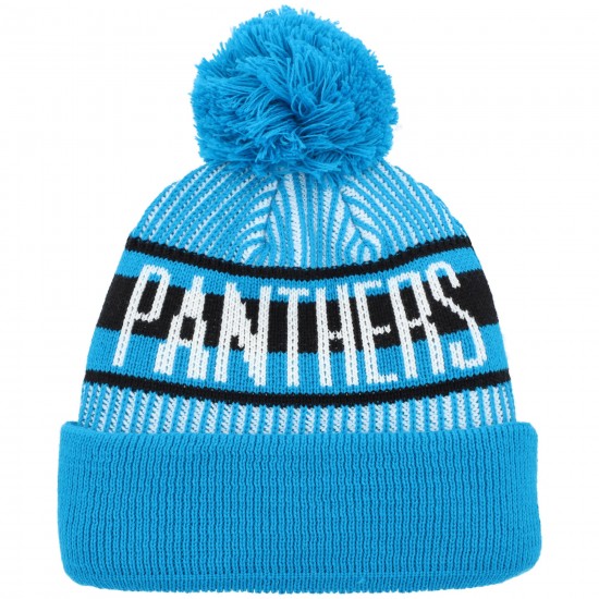 Carolina Panthers New Era Blue Striped  Cuffed Knit Hat with Pom